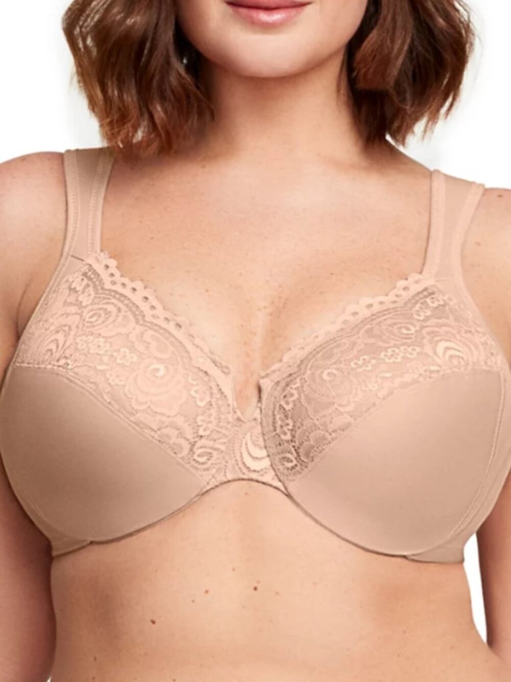 Glamorise 1240 Wonderwire Full Figure Bra Lace Cafe 46C Support